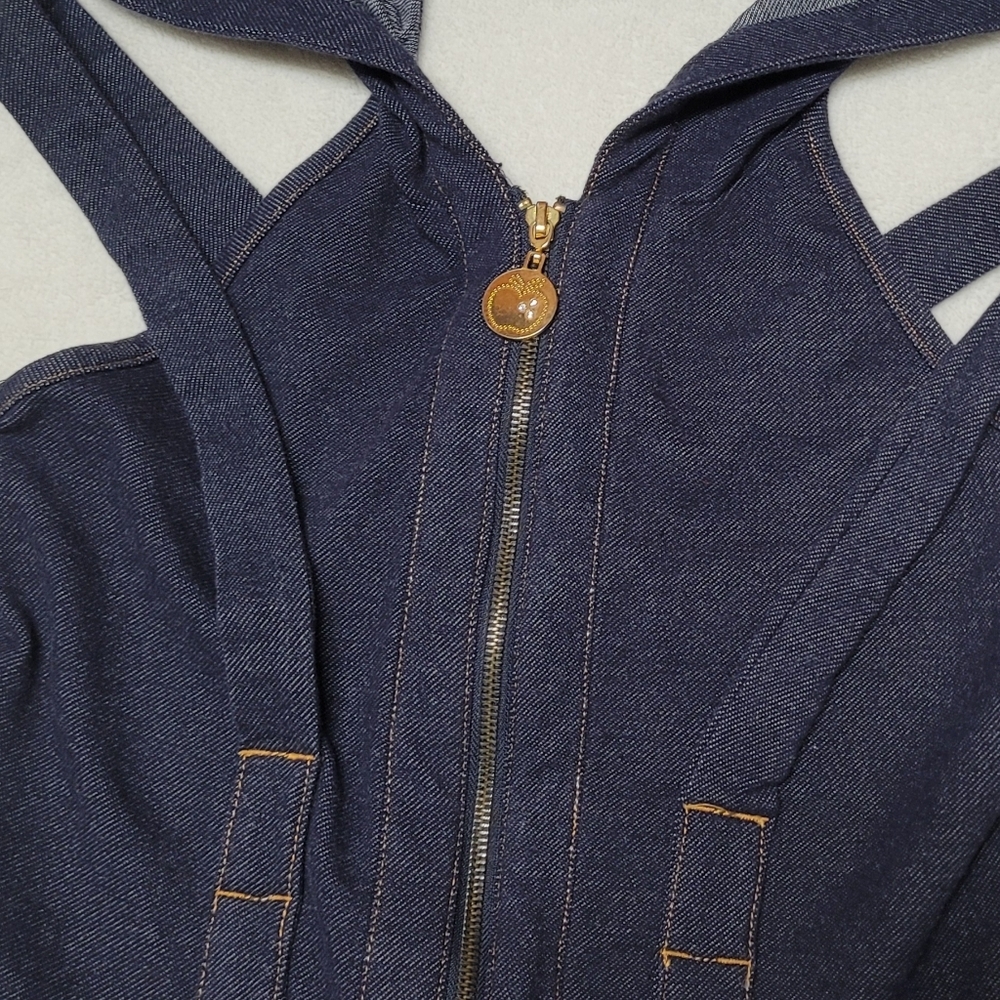 Rare Vintage Y2K Apple Bottom Jeans Hooded Halter Half-Zip Tie-Waist Jumpsuit L - Picture 4 of 13